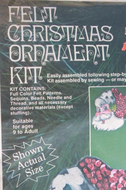 photo of Christmas ornaments kits, sealed packages satin balls, felt shapes w/ beaded sequins #2