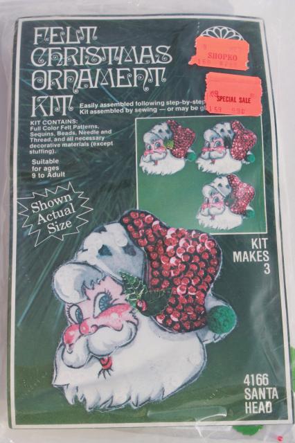 photo of Christmas ornaments kits, sealed packages satin balls, felt shapes w/ beaded sequins #7