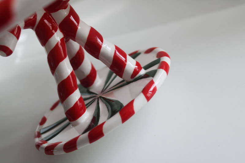 photo of Christmas peppermint striped candy cane cake stand, F&F style painted ceramic New Debco  #3