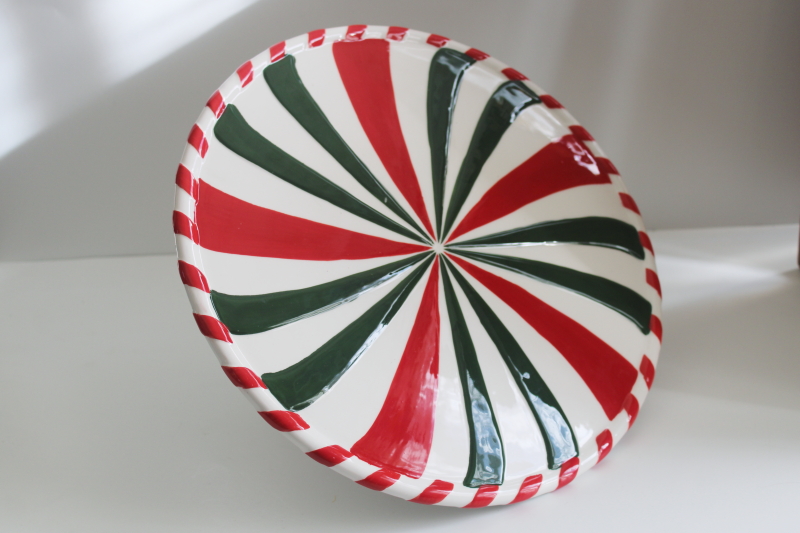 photo of Christmas peppermint striped candy cane cake stand, F&F style painted ceramic New Debco  #4