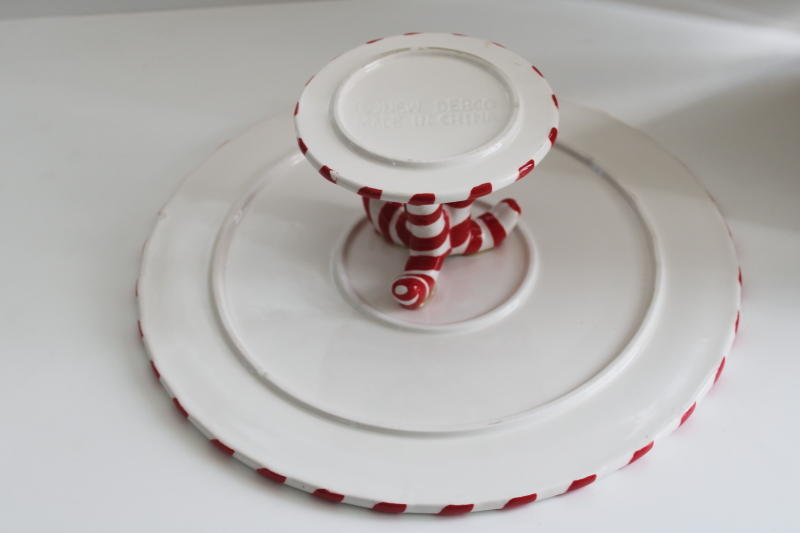 photo of Christmas peppermint striped candy cane cake stand, F&F style painted ceramic New Debco  #6