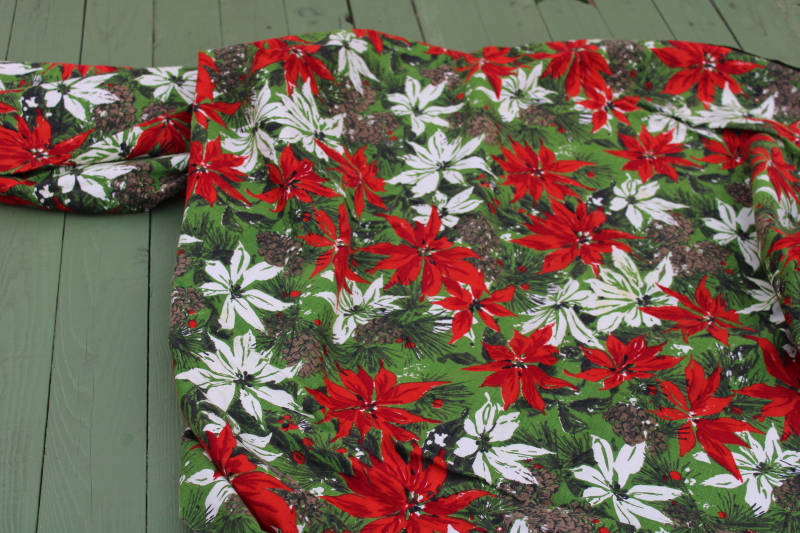 photo of Christmas poinsettias mod vintage print cotton fabric 1950s 60s holiday party tablecloth #3
