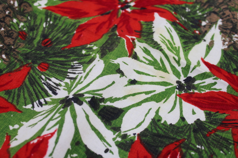 photo of Christmas poinsettias mod vintage print cotton fabric 1950s 60s holiday party tablecloth #4