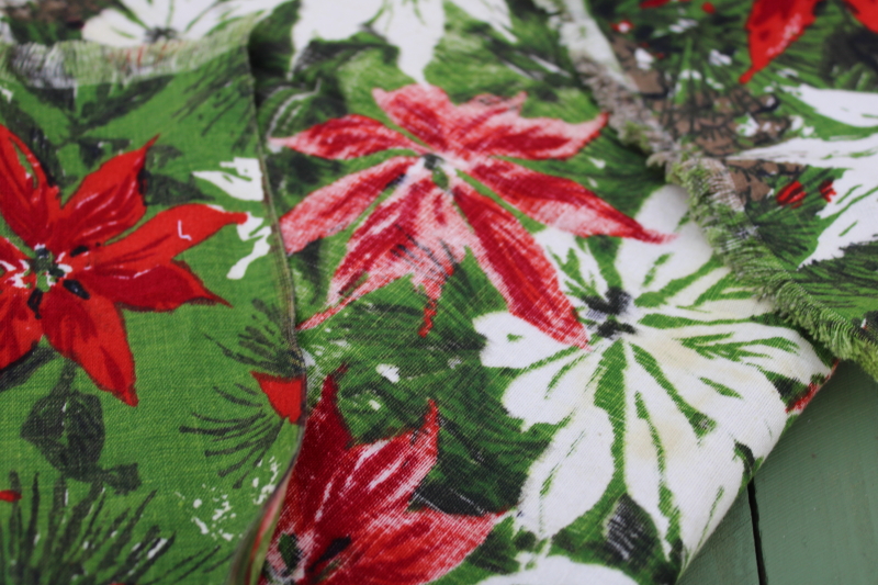 photo of Christmas poinsettias mod vintage print cotton fabric 1950s 60s holiday party tablecloth #5