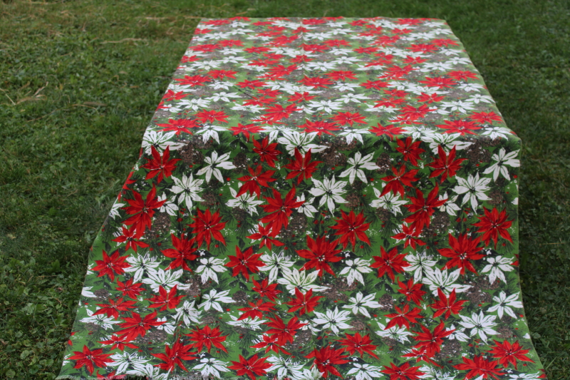 photo of Christmas poinsettias mod vintage print cotton fabric 1950s 60s holiday party tablecloth #6