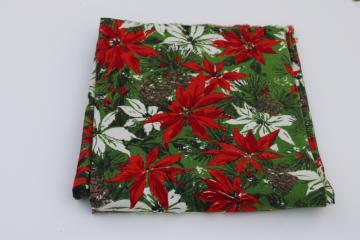Christmas poinsettias mod vintage print cotton fabric 1950s 60s holiday party tablecloth 