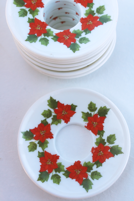 photo of Christmas poinsettias white china bobeches, set of 8 drip rings for wax taper candles #5