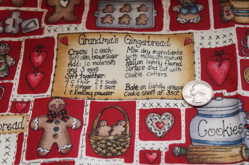 photo of Christmas print cotton fabric, gingerbread men w/ printed recipe Dianna Marcum Marcus Brothers #2