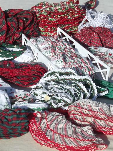 photo of Christmas sewing trim lot, eyelet & plaid ruffle edgings & red & green lace  #1