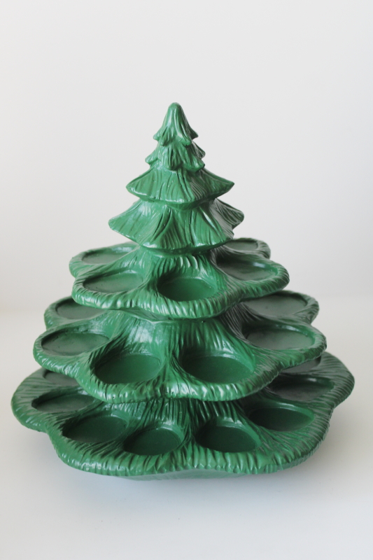 photo of Christmas tree deviled egg server tiered stand, green resin plastic modern vintage style  #1