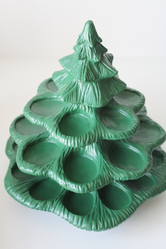 photo of Christmas tree deviled egg server tiered stand, green resin plastic modern vintage style  #2
