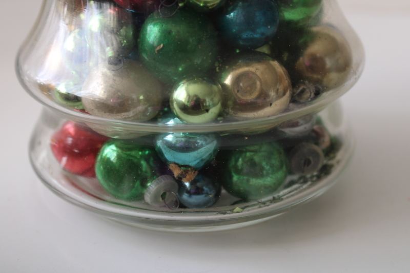 photo of Christmas tree glass apothecary candy jar full of vintage ornaments, mini glass balls #2