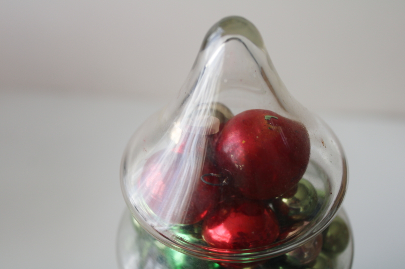 photo of Christmas tree glass apothecary candy jar full of vintage ornaments, mini glass balls #3