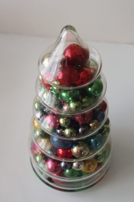 photo of Christmas tree glass apothecary candy jar full of vintage ornaments, mini glass balls #5