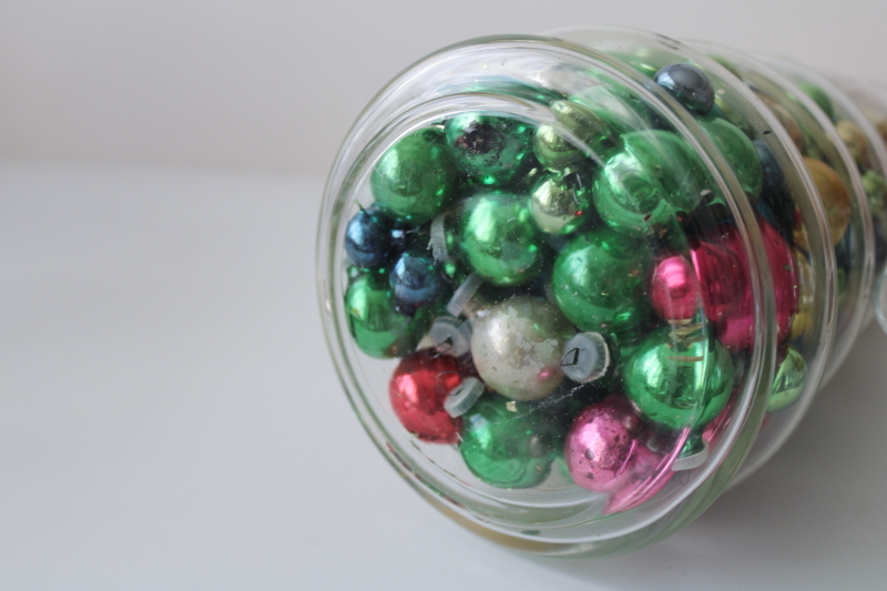 photo of Christmas tree glass apothecary candy jar full of vintage ornaments, mini glass balls #6