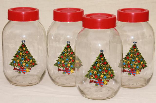 photo of Christmas tree holiday kitchen canister set, Carlton glass gallon jar canisters #1