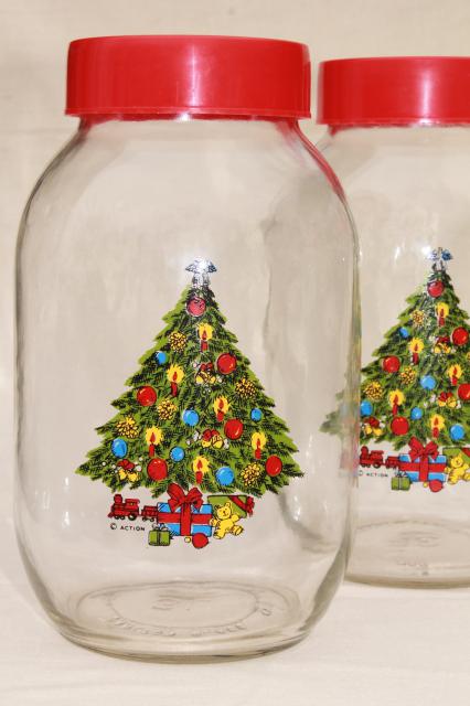 photo of Christmas tree holiday kitchen canister set, Carlton glass gallon jar canisters #2