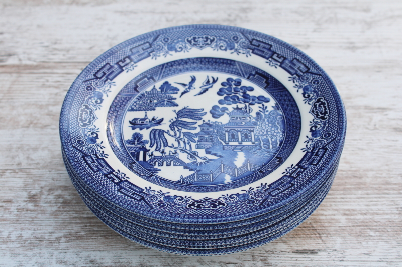 photo of Churchill England blue willow pattern china salad plates set of 8, never used  #5