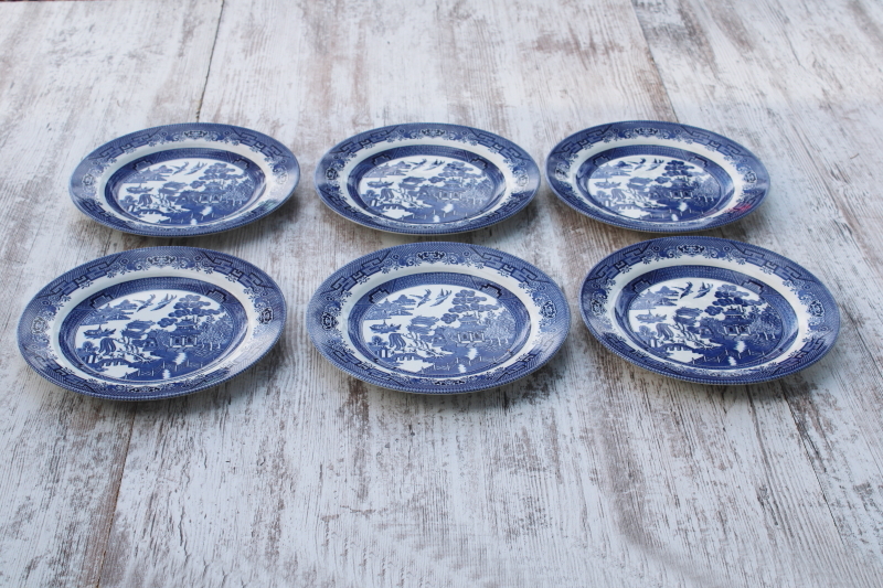 photo of Churchill England blue willow pattern china, set of 6 dinner plates  #1