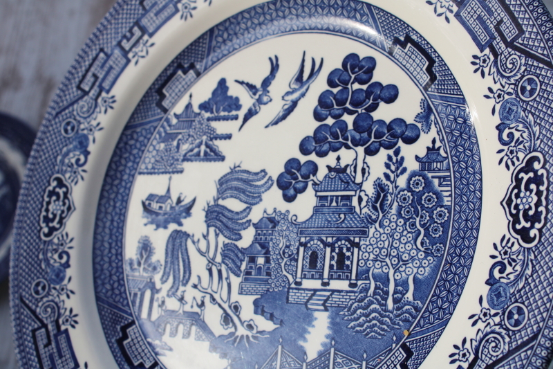 photo of Churchill England blue willow pattern china, set of 6 dinner plates  #5