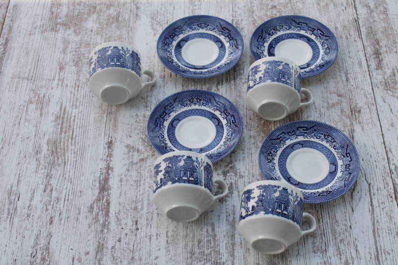 photo of Churchill England blue willow pattern china tea cups & saucers set of 4  #3