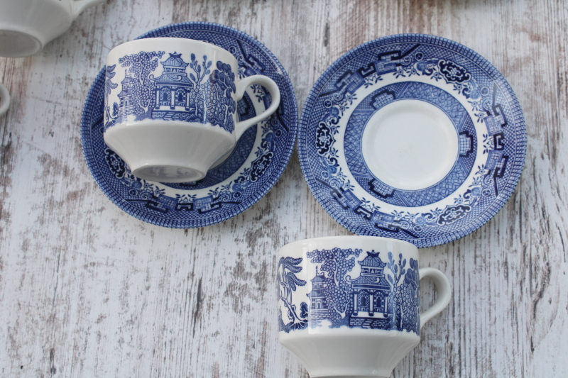 photo of Churchill England blue willow pattern china tea cups & saucers set of 4  #4