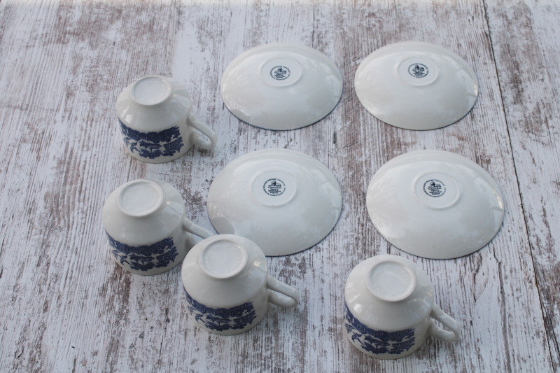 photo of Churchill England blue willow pattern china tea cups & saucers set of 4  #5