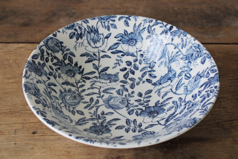 photo of Churchill England china vintage Blue Peony floral toile print round serving bowl  #1