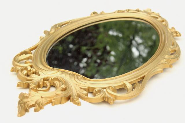 photo of Cinderella french brocante style vintage wall mirror, gold rococo frame w/ oval glass #11