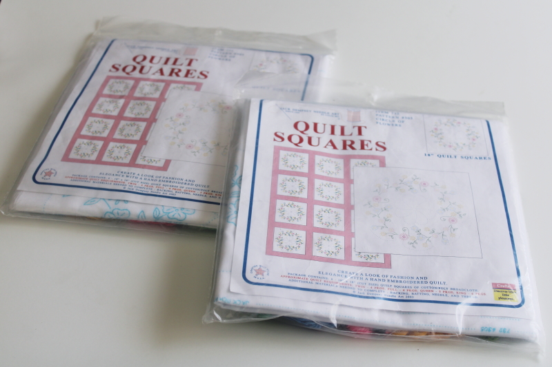 photo of Circle of Flowers pattern quilt blocks stamped for embroidery, sealed kits w/ floss  #1