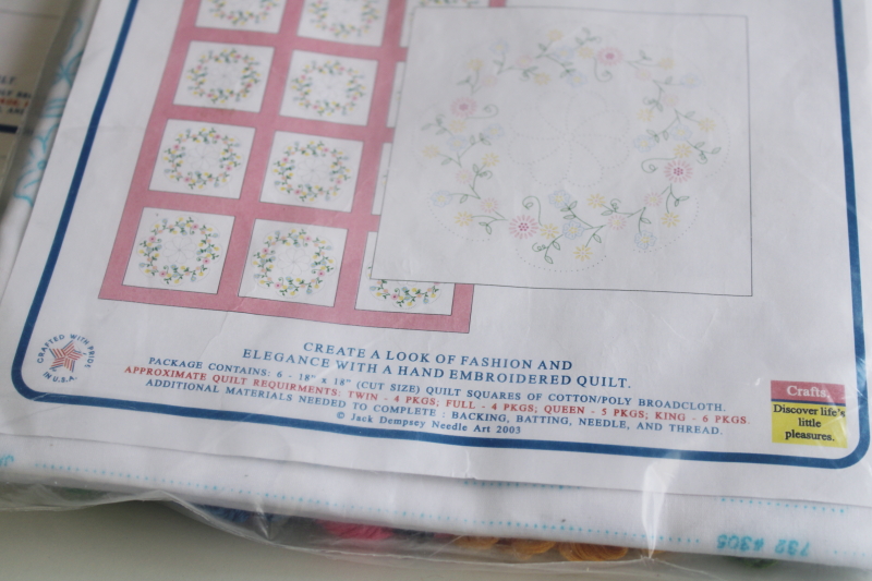 photo of Circle of Flowers pattern quilt blocks stamped for embroidery, sealed kits w/ floss  #2