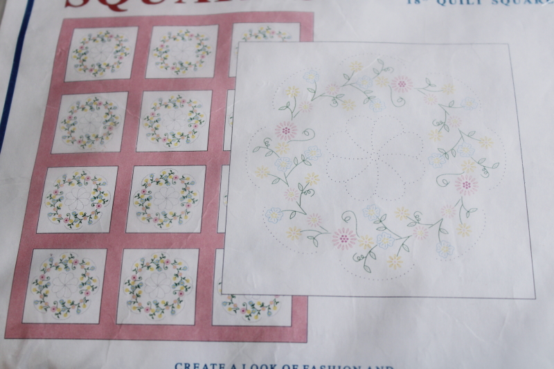 photo of Circle of Flowers pattern quilt blocks stamped for embroidery, sealed kits w/ floss  #6