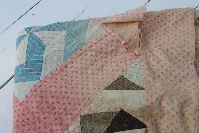 photo of Civil War 1800s vintage pinwheel pattern quilt, very old antique cotton fabrics hand pieced patchwork quilt  #14