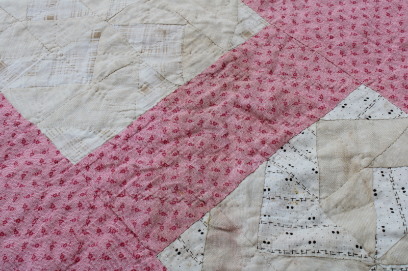 photo of Civil War 1800s vintage pinwheel pattern quilt, very old antique cotton fabrics hand pieced patchwork quilt  #16