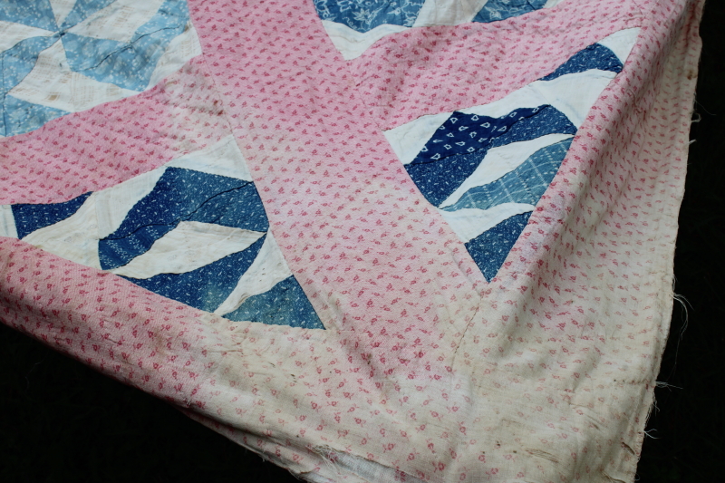 photo of Civil War 1800s vintage pinwheel pattern quilt, very old antique cotton fabrics hand pieced patchwork quilt  #18