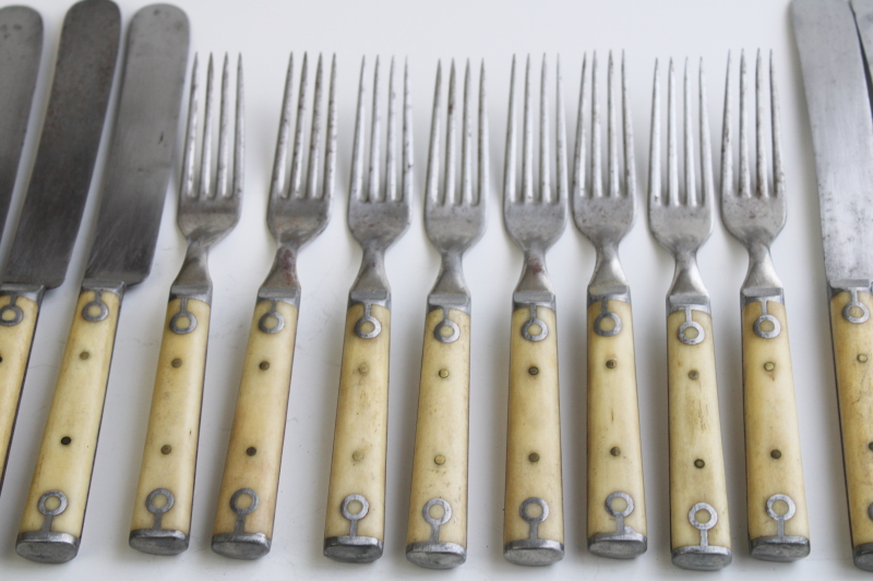 photo of Civil war antique steel forks & table knives w/ bone handles, 1800s vintage Landers Frary Clark #6