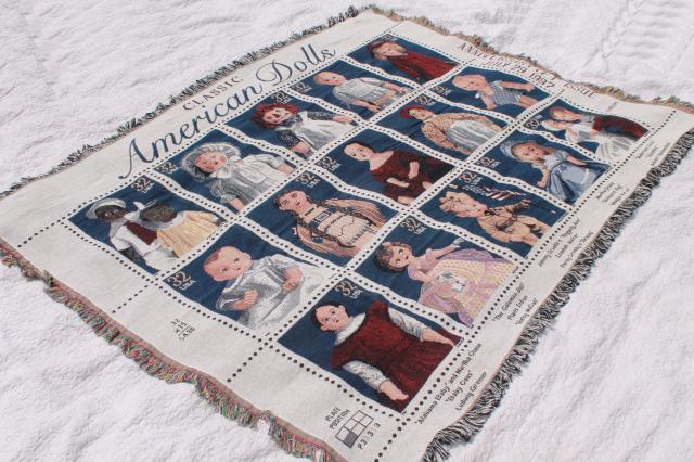 photo of Classic American Dolls USPS postage stamps 90s vintage woven cotton throw blanket #4
