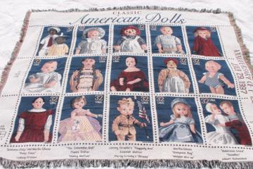 catalog photo of Classic American Dolls USPS postage stamps 90s vintage woven cotton throw blanket