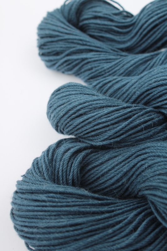 photo of Classic Elite yarns Mistral pima cotton alpaca blend dusky teal blue three 50 gram hanks #2