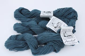 catalog photo of Classic Elite yarns Mistral pima cotton alpaca blend dusky teal blue three 50 gram hanks 