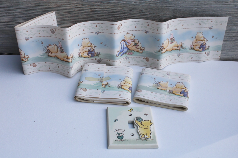 photo of Classic Pooh EH Shepherd style illustrations wallpaper border & light switch cover plate #1