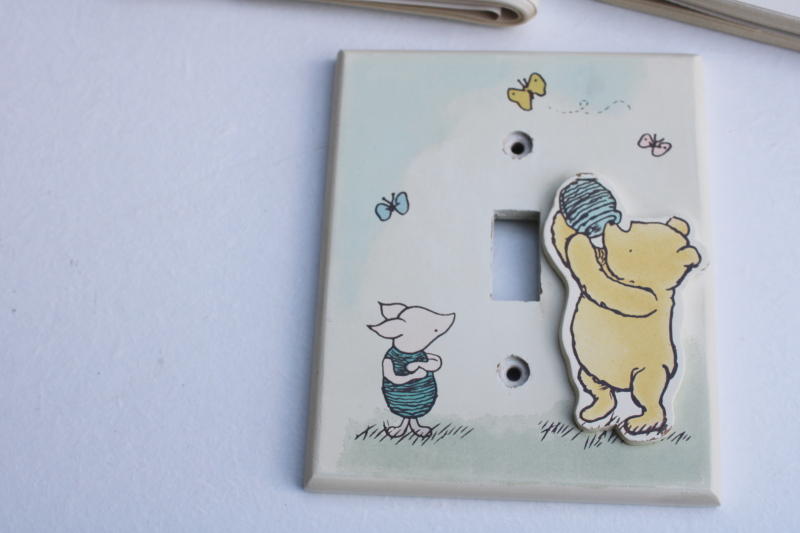 photo of Classic Pooh EH Shepherd style illustrations wallpaper border & light switch cover plate #3