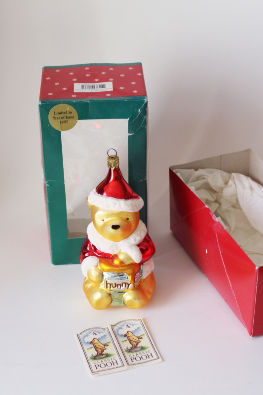 photo of Classic Pooh vintage 1990s Germany blown glass Christmas ornament Santa hat Pooh bear #1