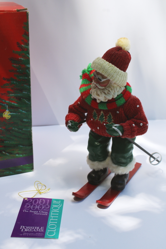 photo of Clothtique Possible Dreams Santa's Shalom skier Santa figurine in box, vintage 2001  #3