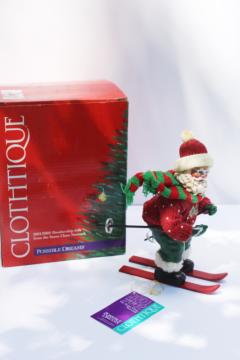 catalog photo of Clothtique Possible Dreams Santa's Shalom skier Santa figurine in box, vintage 2001 