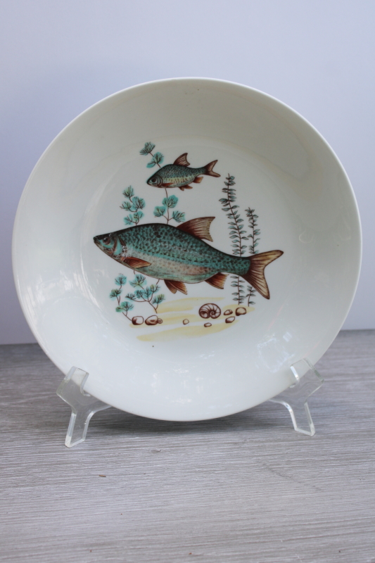 photo of Cmielow Poland china plate, vintage luncheon plate fish pattern teal green & blue  #1