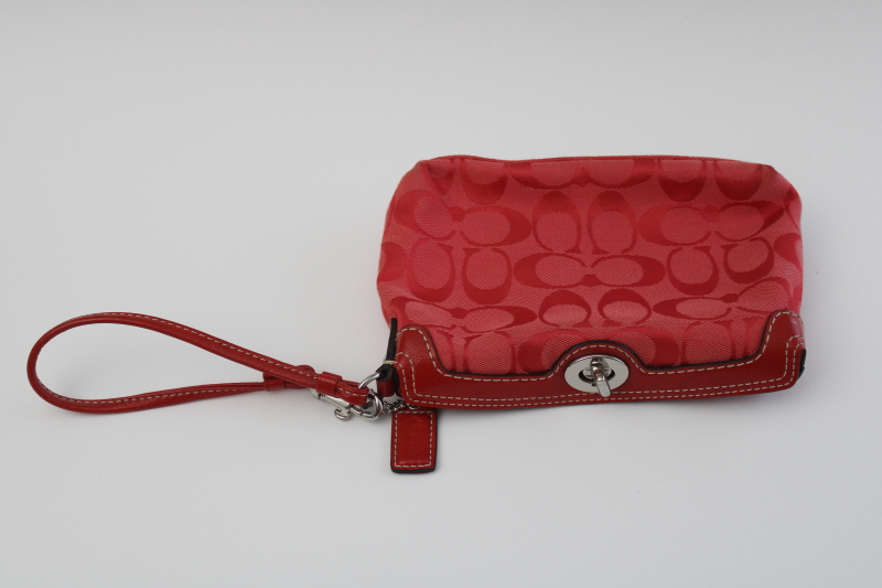 photo of Coach wristlet mini bag, turn lock clasp clutch red signature C fabric  #1