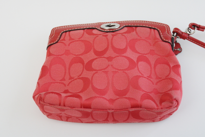 photo of Coach wristlet mini bag, turn lock clasp clutch red signature C fabric  #9