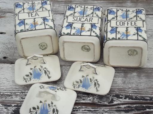 photo of Coffee, Tea and Sugar old antique blue and white china canister jars #10