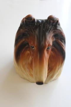 catalog photo of Collie dog head vase, mid century vintage Inarco Japan ceramic planter 